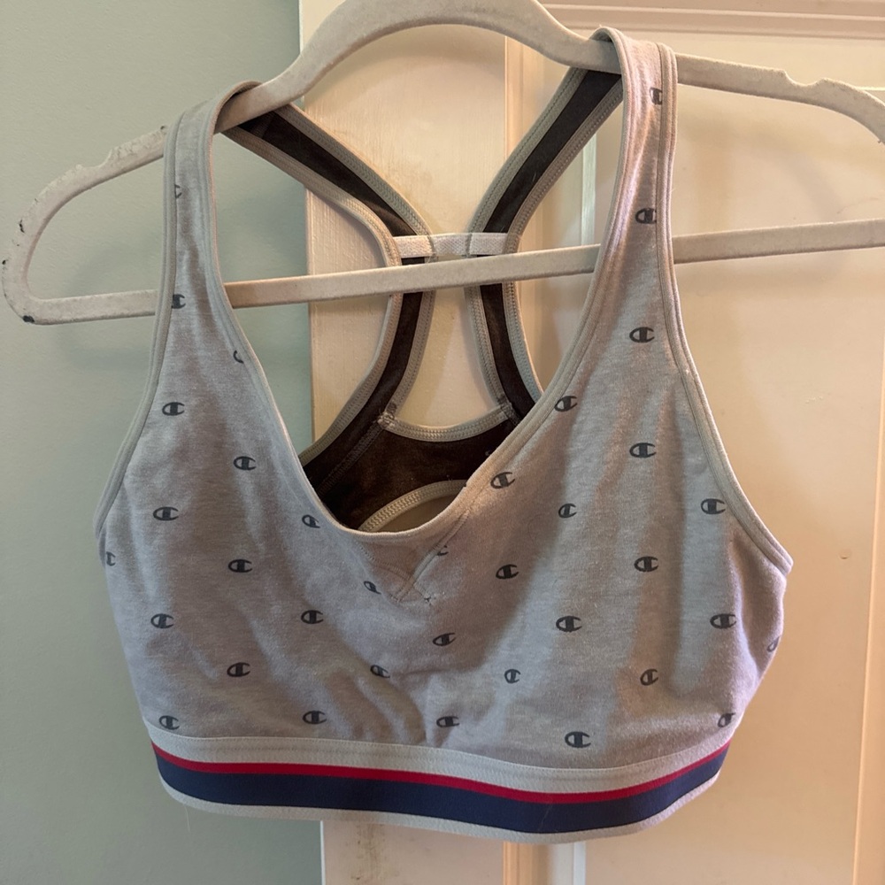 Champion Gray Logo Racerback Bralette with Striped Band